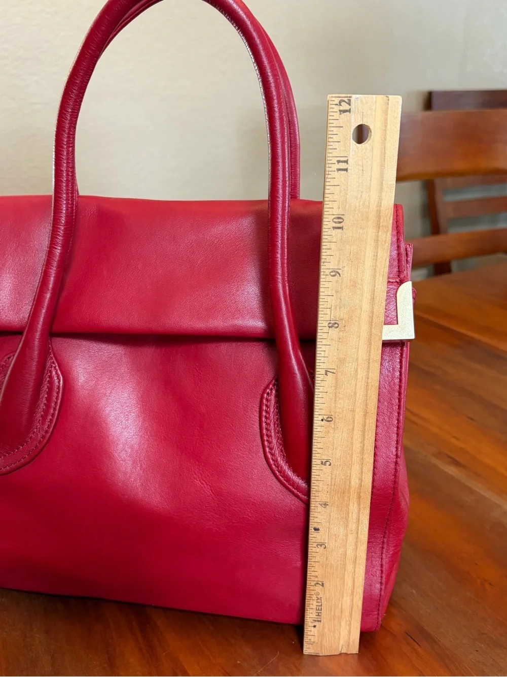 Foley + Corinna Red Leather Satchel with Gold Accents